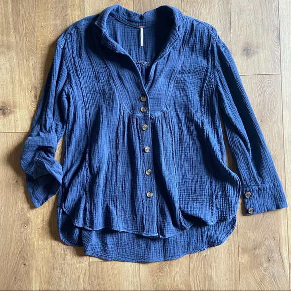 Free People Gauze Summer Button Down Top - Blue - XS - Picture 2 of 6